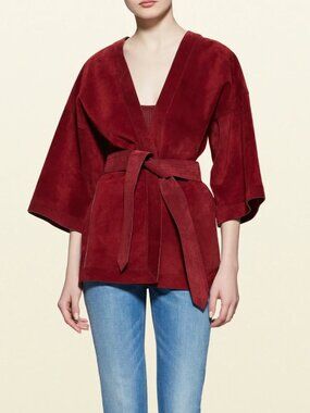 Massimo Dutti Red Suede Wrap Jacket Sz S
